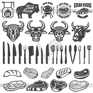 Set of BBQ and Grill labels and design elements. - vector image