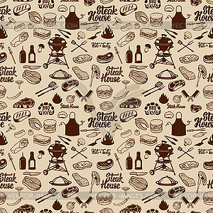 BBQ and Grill seamless pattern. Grilled meat, - vector clipart