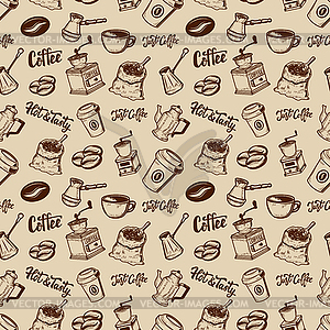 Coffee seamless pattern. Coffee beans, mills, - vector clip art