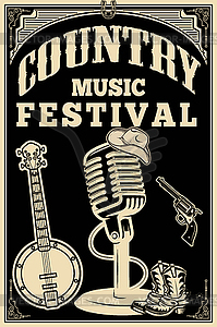 Country music festival poster. Old style microphone - vector clipart