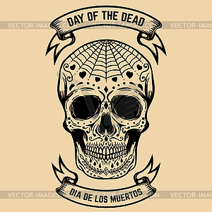 Day of Dead. Dia de los Muertos. Sugar skull with - vector image