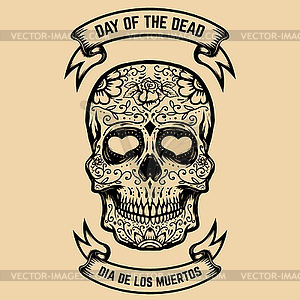 Day of Dead. Dia de los Muertos. Sugar skull with - vector clipart