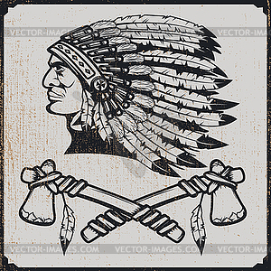 Native american chief head in traditional - vector clipart