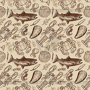 Seafood seamless pattern. Design element for poster - stock vector clipart