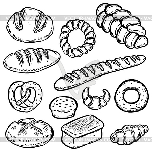 Набор хлеба s. Белый хлеб, булочка, бублик - клипарт в векторе