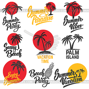 Set of summer emblems with palm trees. Design - vector EPS clipart