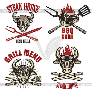 Set of Steak house labels and design elements - vector image