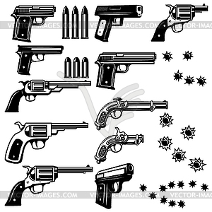 Пистолеты. Пулевые отверстия - векторный эскиз