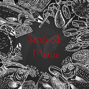 Seafood fresh menu template. Fish, crab, shrimp, - vector clipart