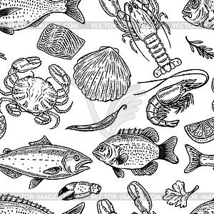 Seafood seamless pattern. Design element for poster - vector clipart