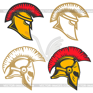 Set of spartan helmets. Design elements for label, - vector image