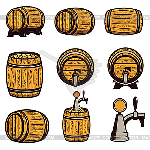 Set of wood barrels . Des - vector image