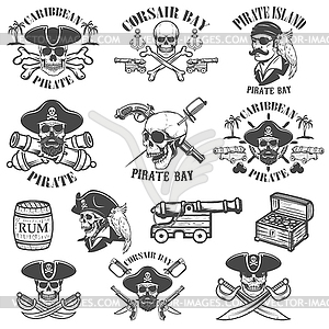 Set of pirate emblems . Design eleme - vector image