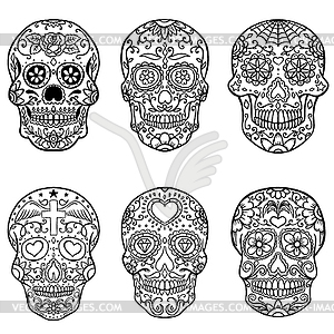 Set of sugar skulls. Day of Dead. Dia de los Muer - vector clip art