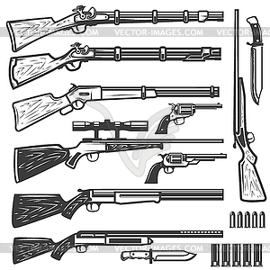 Set of vintage style weapon . Design - vector image