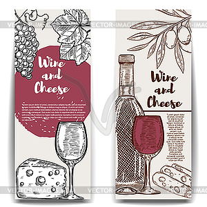Wine and cheese banner templates. Design elements - vector image