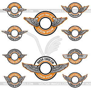 Set of blank emblems with wings. Label templates fo - vector clipart