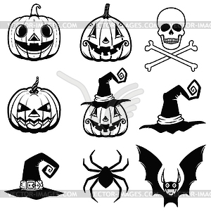 Set of halloween icons. halloween pumpkin, bats, - royalty-free vector image