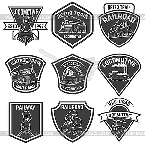 Set of emblems with vintage trains . Design element - royalty-free vector image