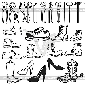 Shoe repair design elements. Tools for shoe - vector image