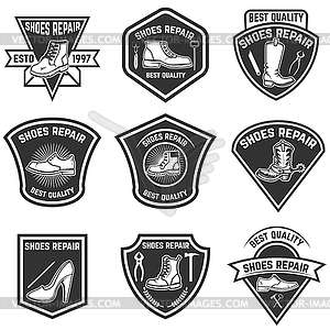 Set of shoe repair emblems . Design elements for - vector image