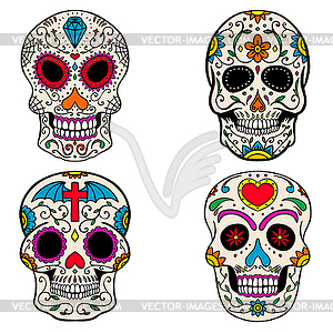 Set of sugar skulls . Dia de los - vector clipart