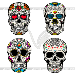 Set of sugar skulls . Dia de los - vector image