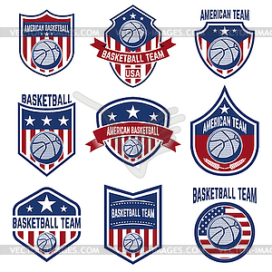 Set of american basketball team labels. Emblems wit - vector image