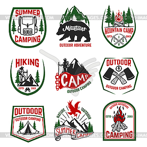 Set of camping, hiking, mountains, outdoor - stock vector clipart