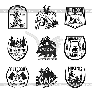 Set of camping, hiking, mountains, outdoor - vector image