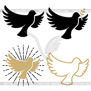 Set of dove icons. Pigeon with laurel branch. - vector clipart