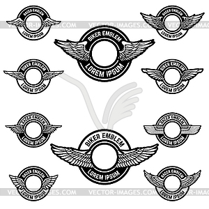 Set of blank emblems with wings. Label templates fo - vector image