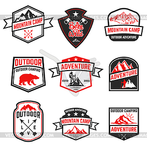 Set of extreme adventure badges. Mountains.  - vector image