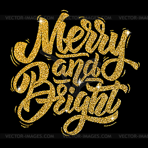 Merry and bright. lettering in golden style  - vector clipart