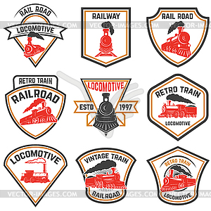 Set of emblems templates with retro train - color vector clipart