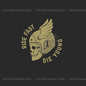 Racer skull with wings. Ride fast die young - royalty-free vector clipart