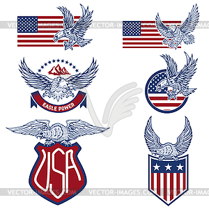 Set of USA labels with eagles. Emblems with america - vector clip art