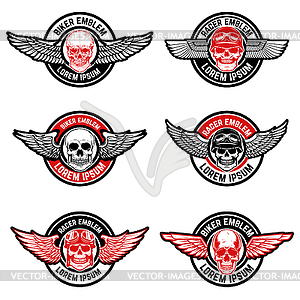 Set of biker club emblems templates. Skull with - vector image