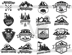 Set of camping emblems . Hiking, tourism, outdoor - vector clip art