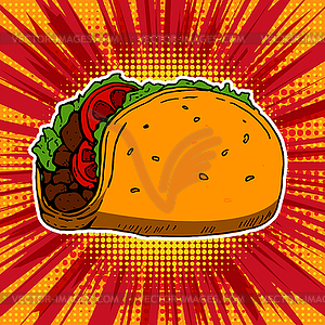 Taco on pop art style background - vector clipart