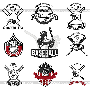 Set of baseball emblems. Baseball bats, helmets, - royalty-free vector clipart