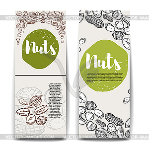 Set of banner templates with nuts. Cashew, hazelnut - vector clipart / vector image