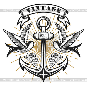 Old school style swallow with anchor. Tattoo style  - royalty-free vector clipart