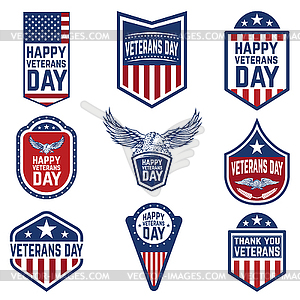 Set of veterans day emblems. USA culture - vector image