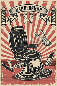 Barber shop poster template. Barber chair and - vector clip art