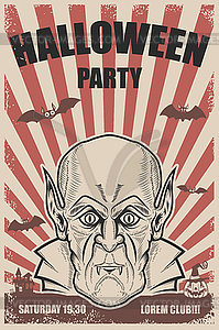 Шаблон плаката вечеринки в честь Хэллоуина. Вампир - векторная иллюстрация