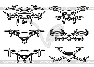 Drone quadrocopter logo design, emblem - vector image