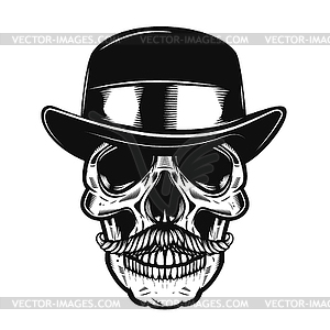 Human skull in vintage hat - vector clipart