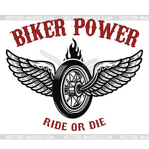 Biker power. Wheel with wings - vector clip art