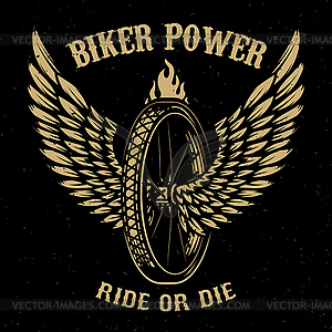 Biker power. Wheel with wings - vector image